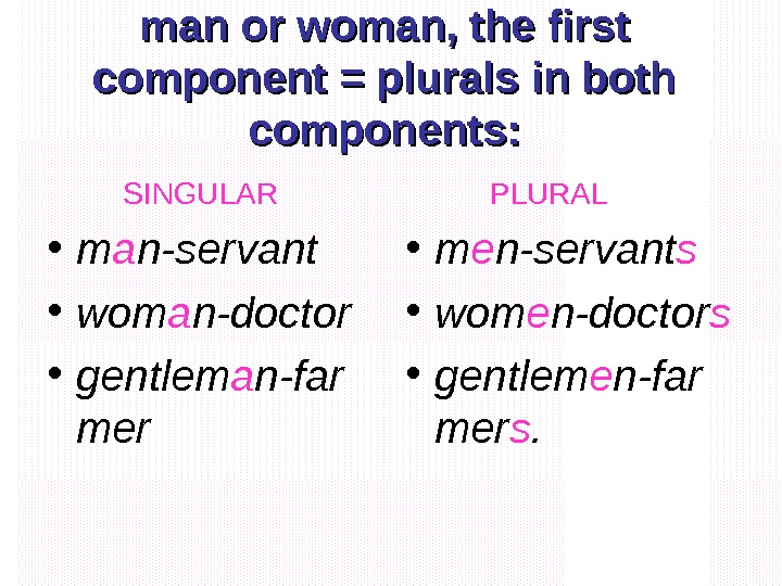 PLURAL IN COMPOUND NOUNS 1 As