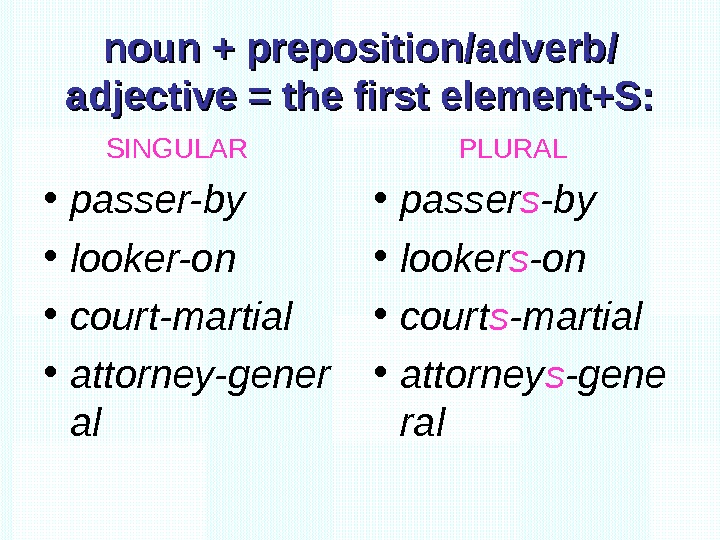 PLURAL IN COMPOUND NOUNS 1. As