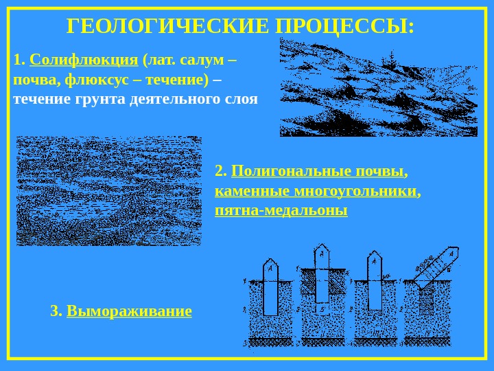 Деятельный слой. Геологическая деятельность льда. Геологическая работа льда. Вымораживание газа. Течение почвы.