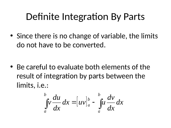 Definite Integration By Parts Definite Integration By