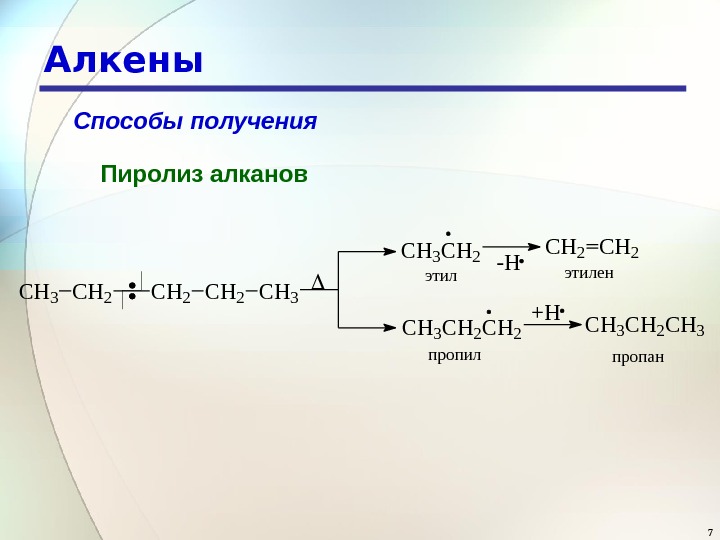 Способы получения алканов. Пиролиз алкенов. Реакция пиролиза алканы. Химические свойства алканов пиролиз. Получение алкенов пиролизом.