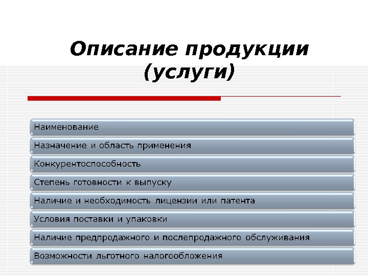 Пример описание продукции в бизнес плане пример