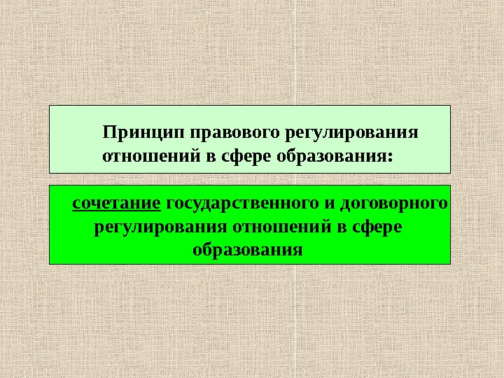 Принципы регулирования образования. Сочетание государственного и договорного регулирования. Принципы правового регулирования. Принципы правового регулирования отношений в сфере образования. Цели правового регулирования отношений в сфере образования.