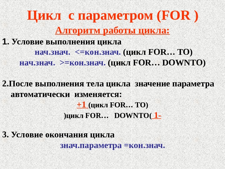 Выполняемый цикл. Цикл с параметром for. Цикл for - цикл с параметром. Цикл с параметром определение. Цикл с параметром c#.