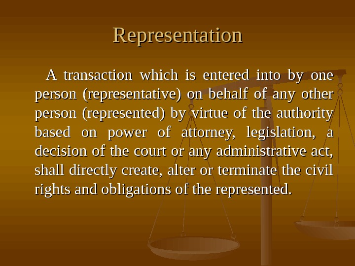 representation meaning according to law