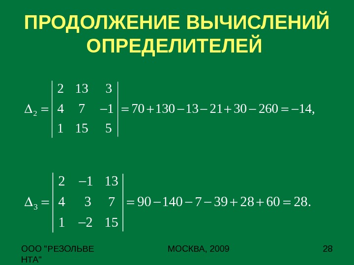 Вычисление определителей презентация