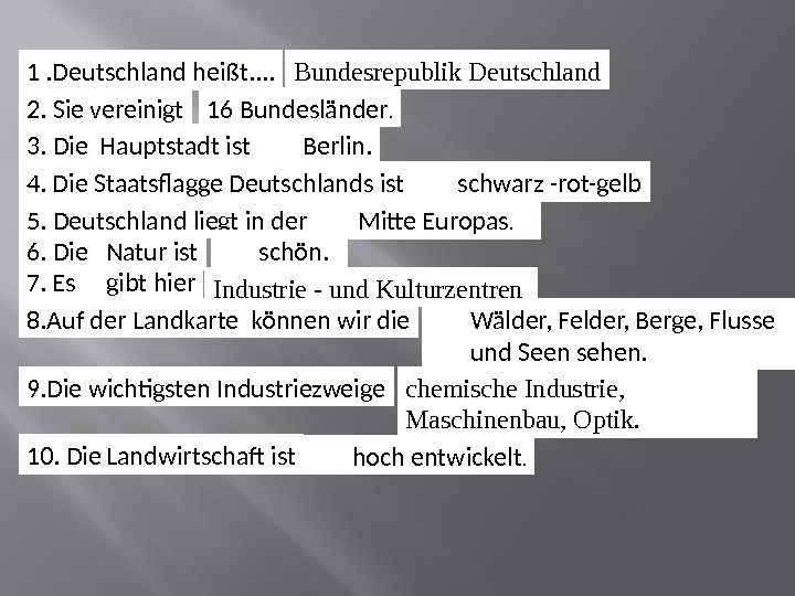 Deutschland liegt in der Mitte Europas.