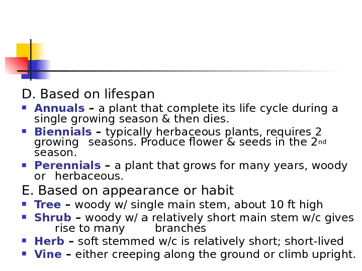 DIVERSITY OF PLANT FORMS General Botany Classification