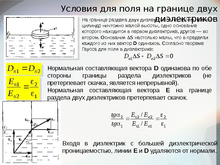 Соответственно условий. Электрическое поле на границе раздела двух диэлектриков. Вектор напряженности на границе раздела диэлектриков. Условия на границе раздела двух диэлектрических сред. Граничные условия двух диэлектриков.