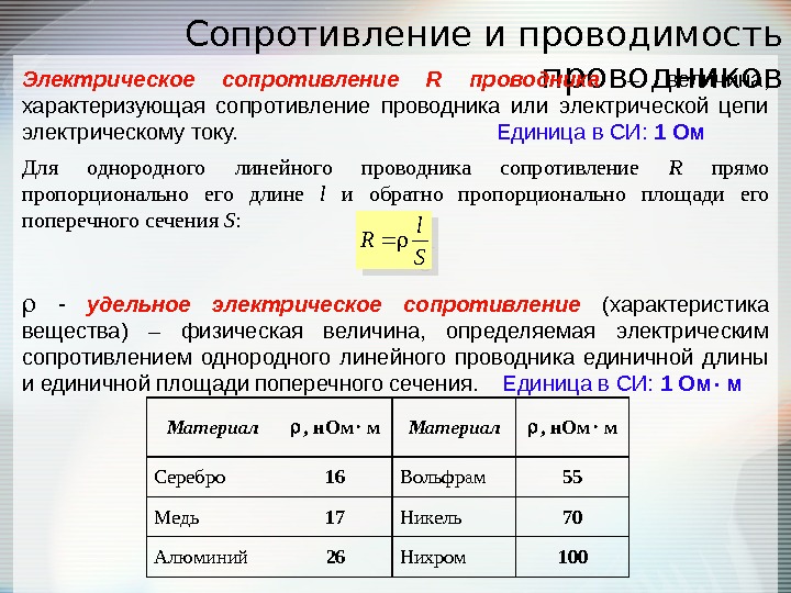 Величины характеризующие сопротивление