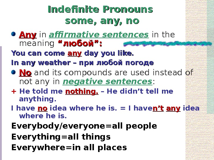 Indefinite pronouns презентация