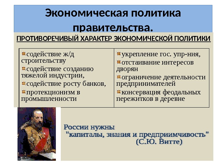 Экономическая политика правительства. Политика правительства в области промышленности. Противоречивость целей экономической политики.. Цели экономической политики России.