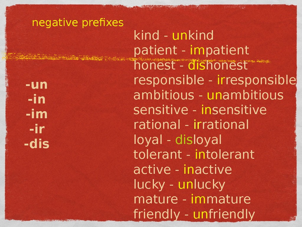 Negative prefixes correct. Negative prefixes. Отрицательные приставки un dis. Приставки un dis in im ir. Il im in ir в английском языке.