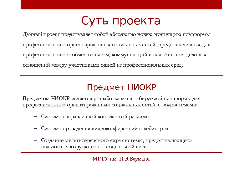 Суть проекта пример