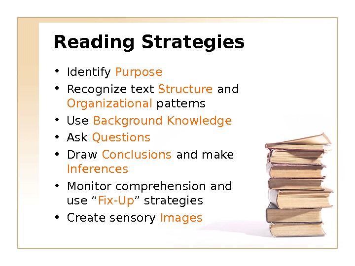 Match the headlines. Reading Strategies. Types of reading Strategies. Reading Strategies for developing reading skills. Effective reading Strategies.
