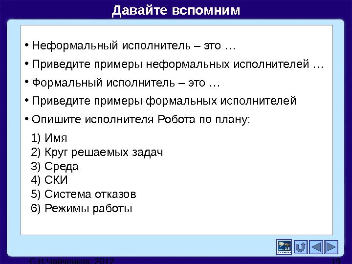 Опишите любого известного вам формального исполнителя по плану