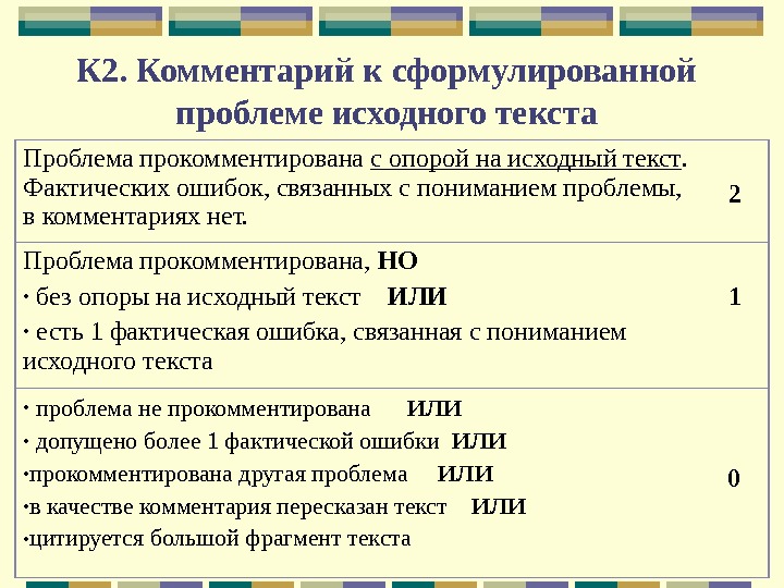 Комментарий к сформулированной проблеме исходного текста