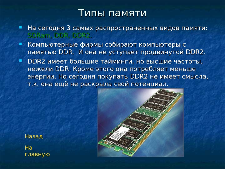 Виды памяти компьютера презентация