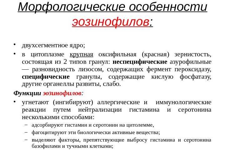 Характеристика лейкоцитов. Морфофункциональная характеристика эозинофилов. Эозинофилы краткая характеристика. Эозинофилы морфологические особенности. Эозинофилы характеристика.