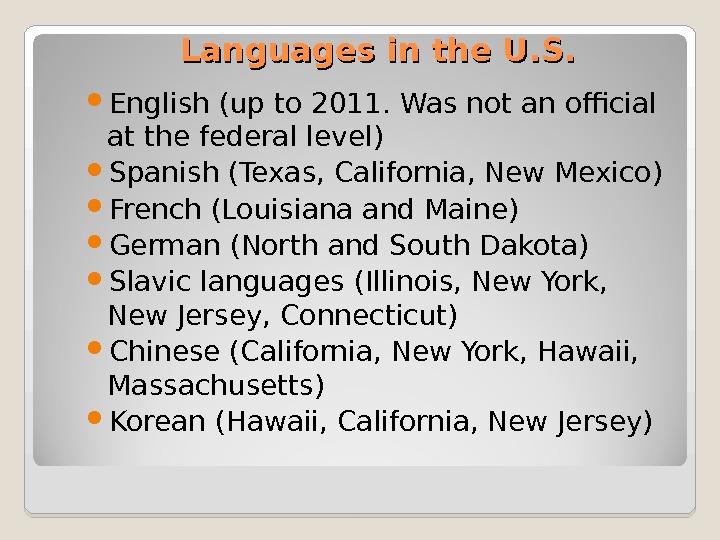 The language situation in the U. S. Anna
