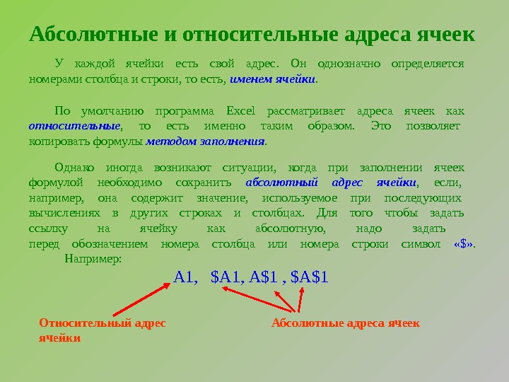 Абсолютный указывать. Относительный адрес ячейки. Абсолютный и относительный адрес ячейки. Абсолютная и Относительная адресация ячеек. Относительный адрес ячейки excel.