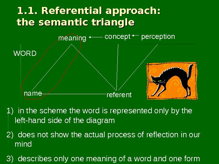 1. 1. Referential approach: the semantic triangle meaning name referent 1)