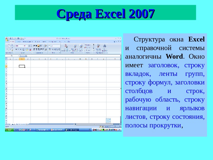 Эксель информатика. Структура окна MS excel 2007. Электронная таблица MS excel. Структура окна.. Структура окна MS excel 7 пунктов. Функции в информатике эксель.