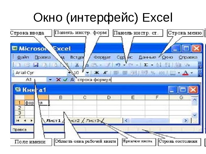 На рисунке изображена только часть окна excel включающая строку формул и поле имени