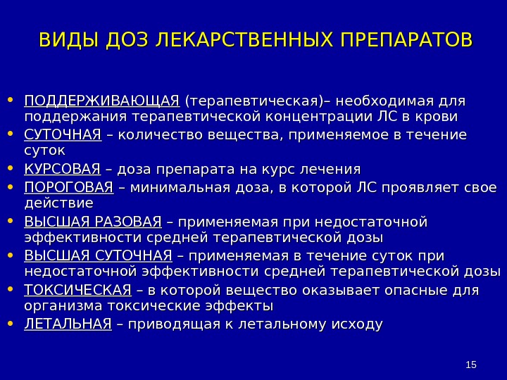 Виды доз. Виды доз лекарственных средств.