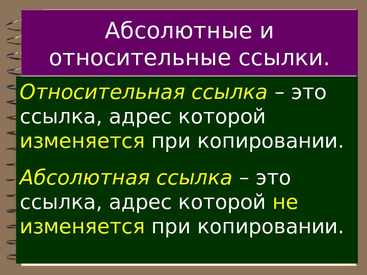 Абсолютное копирование. Понятие относительной ссылки.. Понятие абсолютной и относительной ссылки.. Абсолютные и относительные понятия. Относительный адрес ссылки.