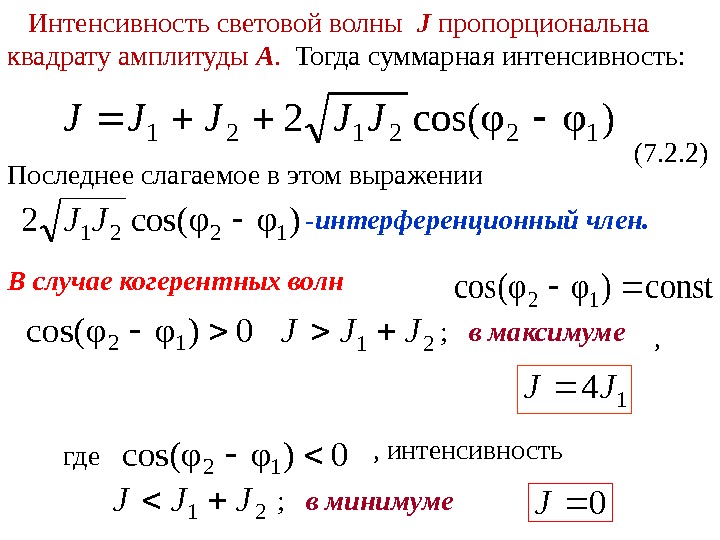 Интенсивность волны пропорциональна