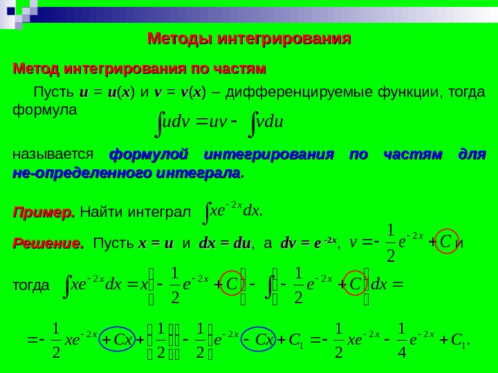 Определить метод интегрирования. Формула разложения определенного интеграла. Формула решения интегралов по частям. Интегрирование методом подстановки формула. Методы 8 интегрирования.