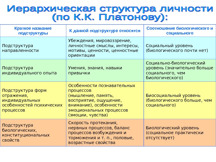 Подструктуры личности по платонову