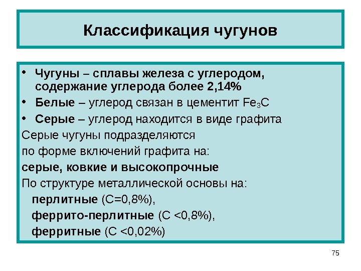 Классификация чугунов схема