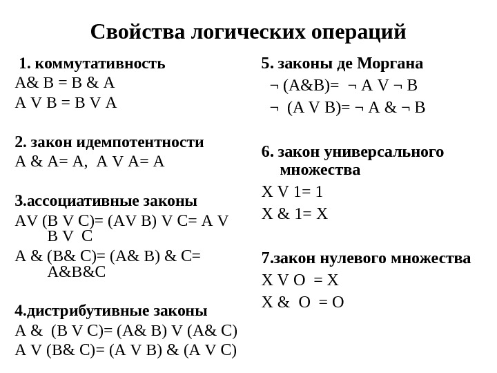 Логика информатика примеры. Свойства логических операций Информатика. Свойства логических операций 8 класс Информатика. Логические операции свойства логических операций. Свойства логических операций таблица.