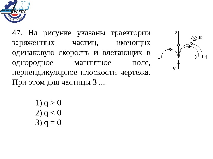 На рисунке показаны траектории заряженных частиц с одинаковой массы с одинаковой скоростью