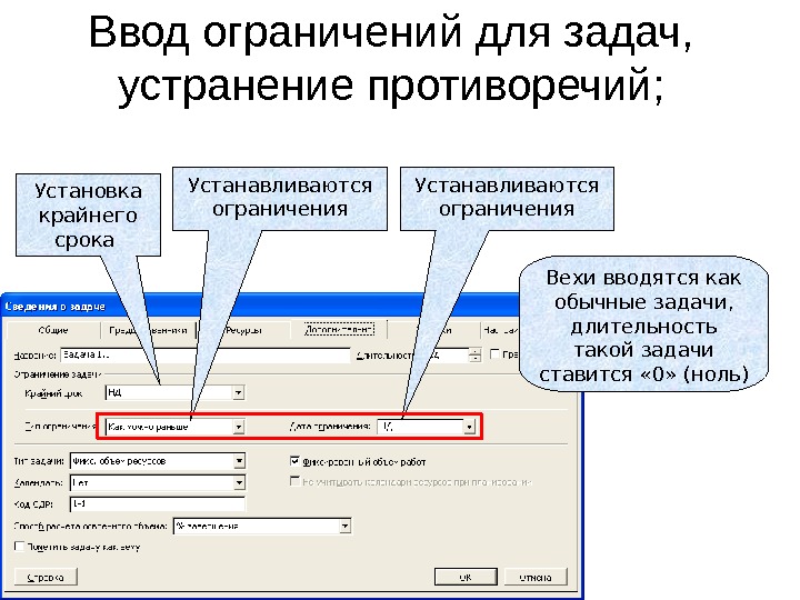 На какие параметры проекта могут быть установлены ограничения