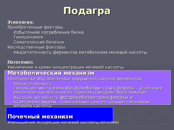 Подагра презентация фармакология