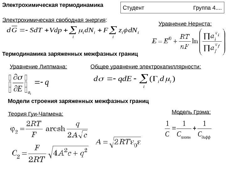 Уравнение электрохимических процессов. Электрохимической термодинамики. Основное уравнение термодинамики. Уравнение Нернста термодинамика. Основное термодинамическое уравнение.