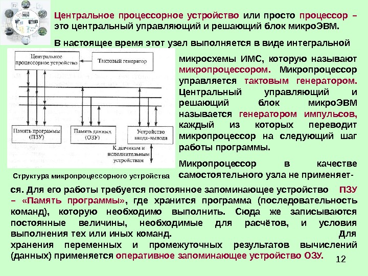 Программа хранения. Устройство: центральное управляющее. Основные узлы микропроцессора и их функции. Основы автоматизации технологических процессов. Принцип работы микропроцессора кратко.