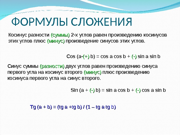 Косинус разности двух углов