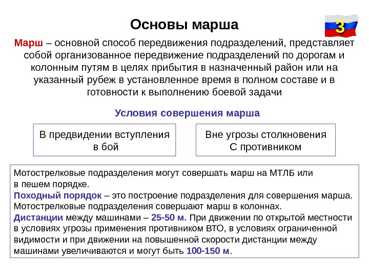 Содержание марш. Основы организации марша. Основы марша подразделений. Цели и задачи марша. Приказ на марш.