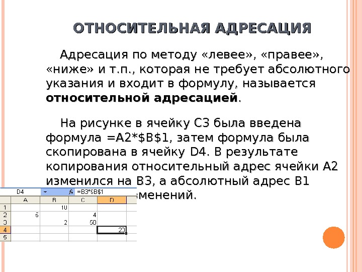 Относительная адресация презентация