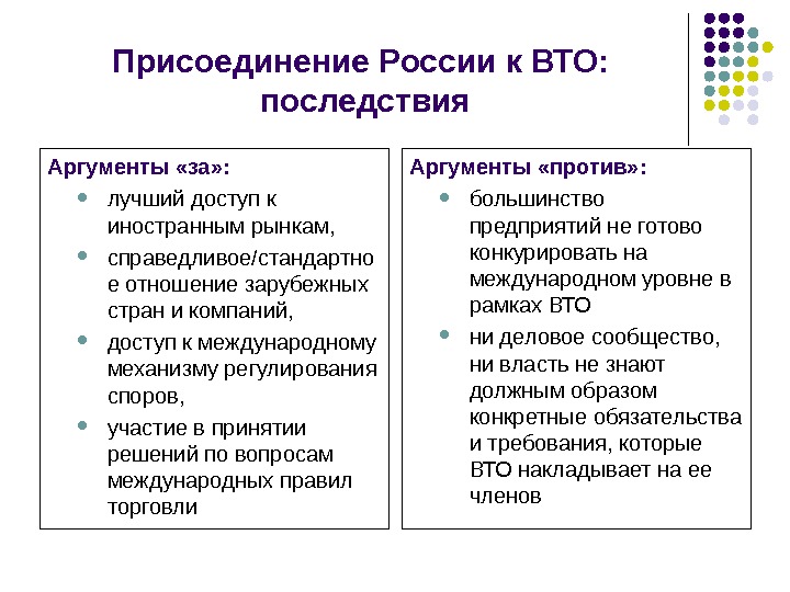 Аргумент последствий. Последствия присоединения России к ВТО. Условия присоединения России к ВТО. Последствия вступления России в ВТО. Итоги присоединения России к ВТО.