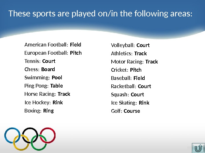 Olympic English Interactive vocabulary guide This interactive