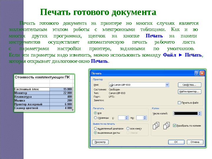 Диалоговое окно печати. Печать электронной таблицы excel. Печать для документов с окном. Готовый к печати электронный документ это. Панель печати документа.