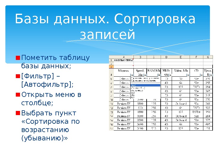 Сортировка и фильтрация данных в excel презентация