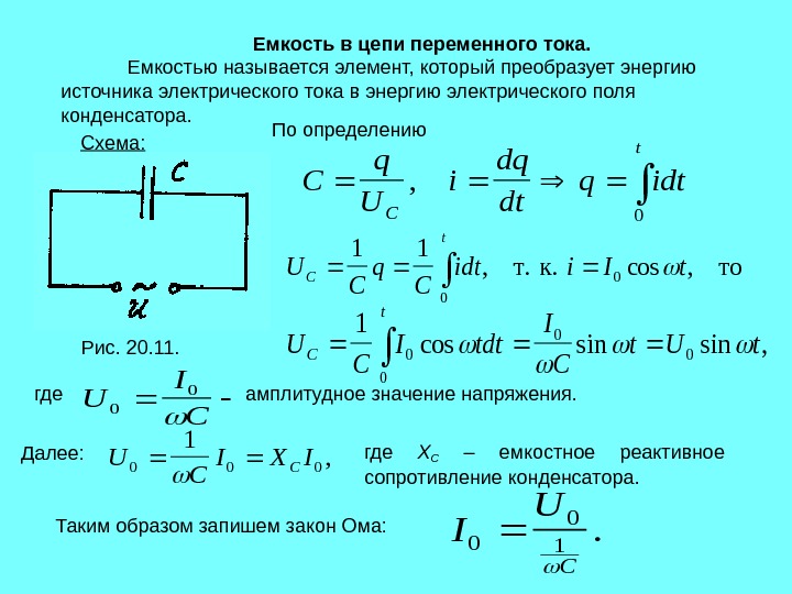 В цепи с емкостью ток