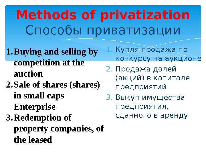 Privatization auction. Проблематик privatisation. Alternatives to privatization. Probation and privatisation.