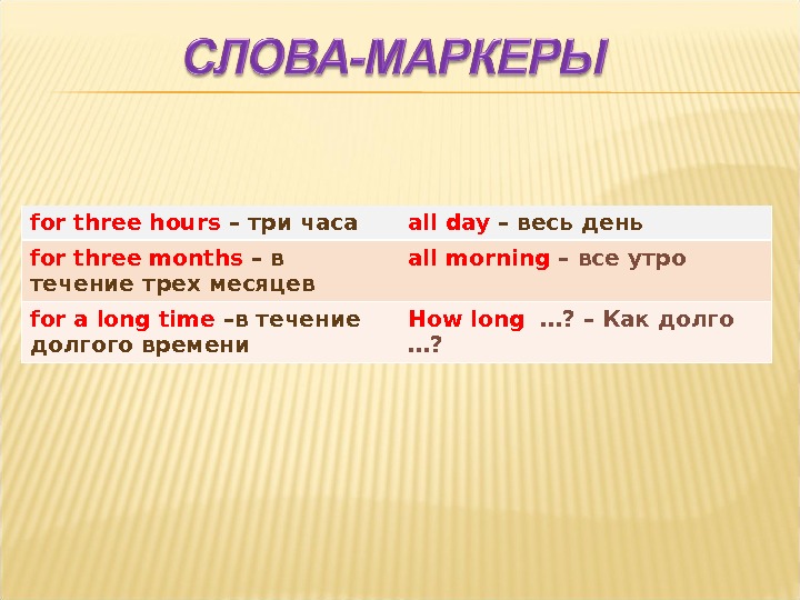 This маркер времени. Слова маркеры. For a long time время в английском. For указатель времени.